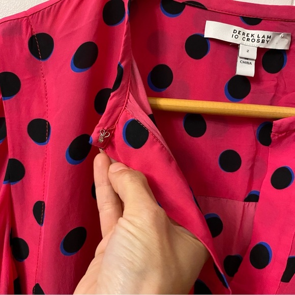 Derek Lam 10 Crosby Olina Dot-Print Top Pink Blouse Tie Waist Kit Hoover Polka - Picture 4 of 14